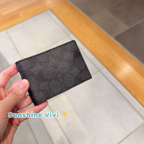 NWT Coach Men's Charcoal/Black Compact Billfold Coated Canvas Wallet CW368 - Picture 1 of 4